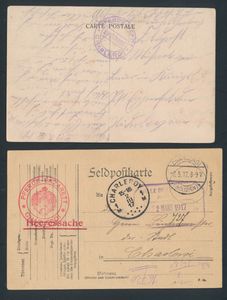 1917 Feldpostkaart met stempel in rood 