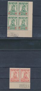 1914/1915 Samenstelling Merode en Albert I, alle met randinscripties, zm/m