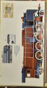 1835/1985, 14 affiches met treinen en diverse onderwerpen, alle met postzegels of blokken gestempeld, zm/m