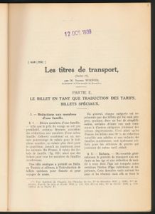 Les titres de transport; Lionel Wiener; 1939; fotokopies; ingebonden/gelijmd; Frans; 59pag.; zachte kaft; in redelijke staat