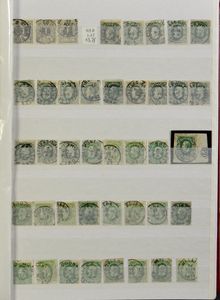 1869/1912 Stempelverzameling op diverse uitgiften in insteekboek, w.o. telegraaf, relais, zm/m