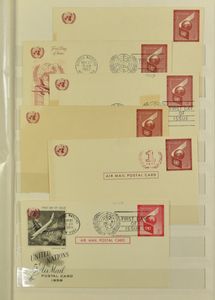Stockrestant FDC's, postkaarten, luchtpostbrieven en zegels in 5 albums, zm/m/ntz