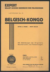 Billig's Grobes Handbuch der Fälschungen, Liferung, nr. 41, BELGISCH-KONGO; Frietz Billig; gedrukt; geniet; Frans; zachte kaft; in redelijke staat
