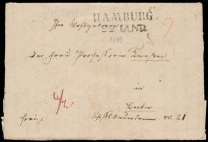1839 Voorloper met inhoud, vanuit Sjöfarden, dd. 16 januari 1839, met afstempeling Hamburg naar Berlijn (Duitsland), op keerzijde de vermelding geschreven 