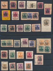 1914/1916 Samenstelling beter stempelmateriaal op Duitse zegels, meerdere topexemplaren, zm