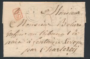 1839 Voorloper met inhoud, vanuit Fosse (Type 18 stempel, Herlant 1), zeer lichte postbusstempel, in cirkel zwart 