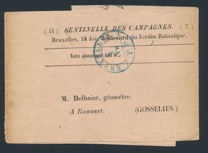 Mooi drukwerkbandje, zonder zegel, blauwe PP afstempeling Bruxelles, dd. 3 april, zeer fris, zm