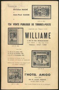 Auktionskatalog, Williame, 126ième vente publique de timbres-poste + supplement; 1961; gedruckt; gebunden/geklebt; Französisch; 224 Seiten; Softcover; in recht gutem Zustand