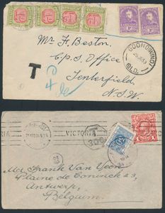 Tientallen oudere poststukken in album, w.o. Australië, Commonwealth, Zuid-Amerika, zm/m/ntz