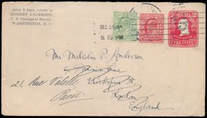 1908 Postwaardestuk met gemengde frankering (USA en Engeland), PWST USA Rode 2 cents 