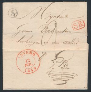 1844 Voorloper met inhoud, vanuit Antwerpen, vertrekstempel 