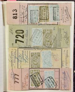 1941 Fragment vrachtbrieven op de reeks rijkswapen, +/-400 stuks, diverse stempels in oud schrift, zm/m