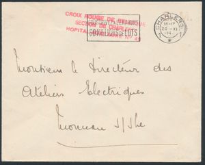 Brief van Charleroi naar Monceau met langstempel in rood 