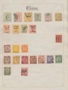 1878/1912 Kleine verzameling op albumpagina, incl. large en small dragons, Dowagers met overdruk op lagere waarden, Red Revenue nr. 30 (Mi. €300) en latere uitgaven, zm/m/ntz