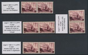 N° 466 met Luppi variëteiten V.2, V.3, V.6 en V.11, alle in paar, zm