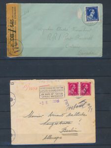 Censuurpost (7 ex.), verschillende bestemmingen zoals Parijs, Luxemburg, Praha, New York, enz., zeer leuke samenstelling, zm/m