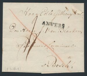 1815 Voorloper zonder inhoud, vanuit Antwerpen, met vertrekstempel zwart 
