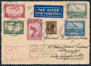 1935 Opening lijn Brussel - Leopoldville, met handtekening van de piloten, dd. 18/2/1935, zm