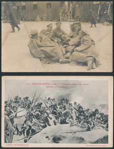 Verzameling van 125 zichtkaarten (afbeeldingen soldaten, gezinnen, stadszichten, oorlogsmonumenten, enz.) alle met 