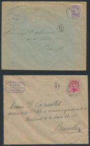 Uitgifte 1915 Albert I, samenstelling 117 brieven, kaarten en PWST, met interessante stempels en firmahoofdingen, zm/m