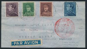 1937 N° 430 en 434 + 321 en 323 (Kepi) op luchtpostbrief van Brussel 1937 naar Buenos Aires via 