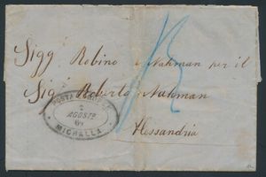 1864 pre-filatelistische omslag geadresseerd aan Alexandrië en met een sterke afdruk van het ovale poststempel 