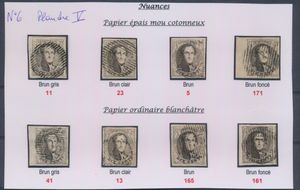 N° 6, plaat V, 8 verschillende kleuren op twee papiersoorten, alle zegels geplaat, 4 zegels met bladboord, ex. Yves Vertommen, prachtig
