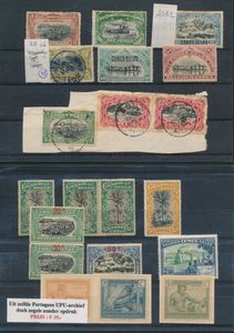 Mols, small accumulation including No. 29 “10fr. green - specimen,” 33 B2 “25c. blue” local overprint, fragment, etc., + 3x Vloors from the UPU Portugal archive without overprint, f
