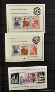 1936/2005 Samenstelling blokken met dubbels in insteekboek, w.o. meermaals Jordaens & Van der Weyden **/*, zm/m/ntz