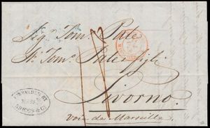 1856 complete gevouwen brief van Alexandrië naar Livorno, Italië (toen in Toscane) verzonden via Briggs & Co. Forwarding Agents, met ovaal cachet 