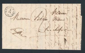 1849 Voorloper met inhoud, vanuit Rochefort (Type 18 stempel, Herlant 4), briefaanhef is Tellin, dd. 3 september 1849, naar Rochefort, met port 2 deciemen, zm