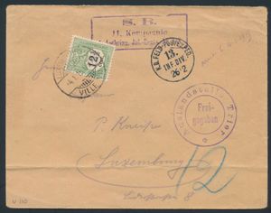 Field post letter 1915, Lorraine to Luxembourg + penalty postage stamp 