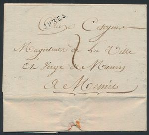 1795 Voorloper met inhoud, vanuit Yper, dd. 3 februari 1795 (15 pluviose an 3), Herlant 22, 