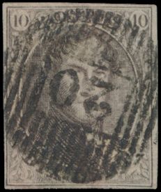 N° 10 „10c. braun”, vollrandig, umgedrehter Stempel D.20-Wandre, einwandfrei (COBA 30 €)