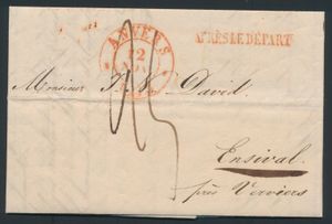 1833, forerunner with contents, from Antwerp, Herlant 56 (the 'S' of Anvers is further than the expected position - see Herlant), dated 12 November 1833, to Ensival, with secondary stamp 