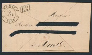 1833 Forerunner without content, from Enghien, dated 9 May 1833, type 13, Herlant 25, to Mons, arrival postmark type 13, dated 10 May 1833, 