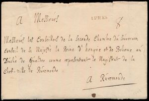 1742 Forerunner with contents, from Ypres, (Herlant 4), dated 4 December 1742, to Roermond (Netherlands), addressed to 