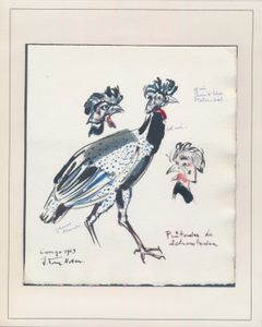 N° 482 ‘Protected birds - 20c. guinea fowl’, design in watercolour on cardboard, with comments and signature by the author J. Van Noten, vf