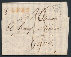 1820 Forerunner with contents, from Paris, dated 13 December 1820, black triangle cancellation with the letter 