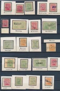 N° 135/38, 21 different name stamps on fragment, see scan, vf