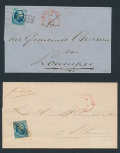 1864/1869, 2 letters with n° 5 Haarlem and Utrecht printing, single franking with nice destinations, including Schier and Lonneker, good quality, vf