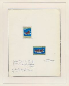 3.50fr. ‘Protected birds’, rejected design in watercolour and pencil with comment and signature by the author J. Van Noten, vf