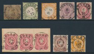 1869/1880 Schöne Zusammenstellung mit überwiegend schönen Stempeln, darunter Norddeutscher Postbezirk N° 25 (selten) und Reich N° 2, 15 und wunderschöne Marken „Reichsadler im Oval” inkl. „25 Pf. orange”, einwandfrei (hoher Katalogwert)