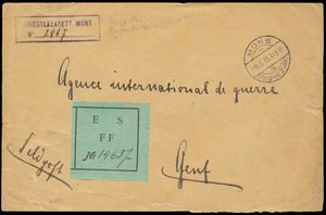 Military hospital Mons 1915 to Geneva with Red Cross vignette, f/to be checked