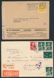 1940/1945 Accumulation of 12 postal items and 1 front side with various postage stamps and censorship, vf/f/to be checked