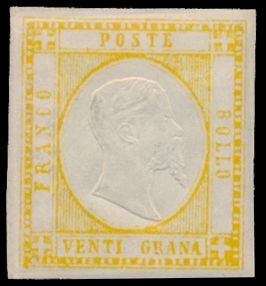 N° 1/8 '1861 - Victor Emmanuel II embossed', top value with sign, '10fr.' with minor gum damage, vf/f (Yv. €1.035)