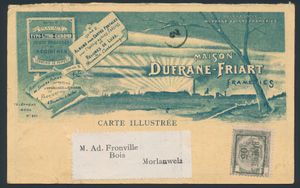 1905 „1c.” preo „Frameries 05”, auf illustrierter Ansichtskarte der Firma „Maison Dufarne-Friart”, nach Morlanwelz (Firma für Postkartenalben), einwandfrei/schön