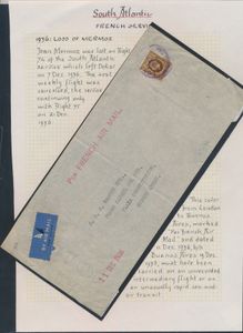 1936, airmail cover - French Service, franked at 1s., sent from London 11 December 1936 to Buenos Aires / Argentina where it arrived 16 December 1936, marked 