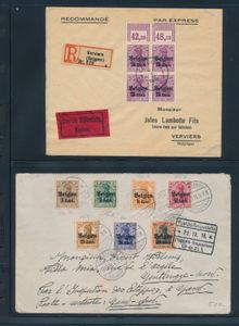 OC 11/22, various combinations of stamps on 7 letters, including block of four, all stamps, etc., some registered letters, vf