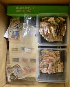 Remnants of thousands of stamps from various issues in albums and boxes, vf/f/to be checked